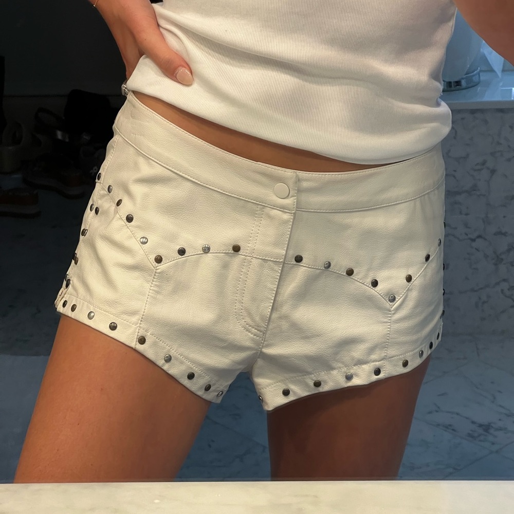One Teaspoon White Leather Studded Shorts